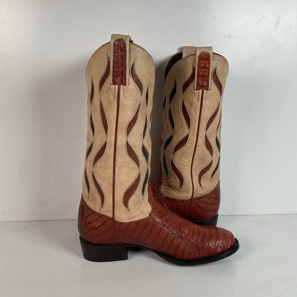 Tony Lama Royal Caiman Cowgirl Boots 7.5 M Belly Cut Tooled - Picture 11 of 16
